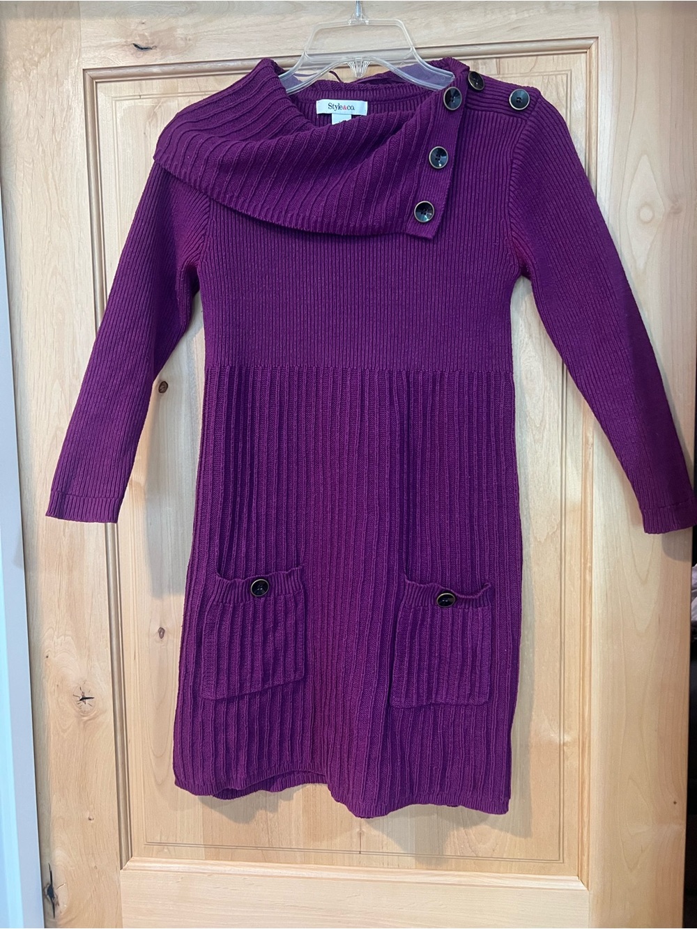 Style & Co. Purple Ribbed Button-Shoulder Sweater Dress